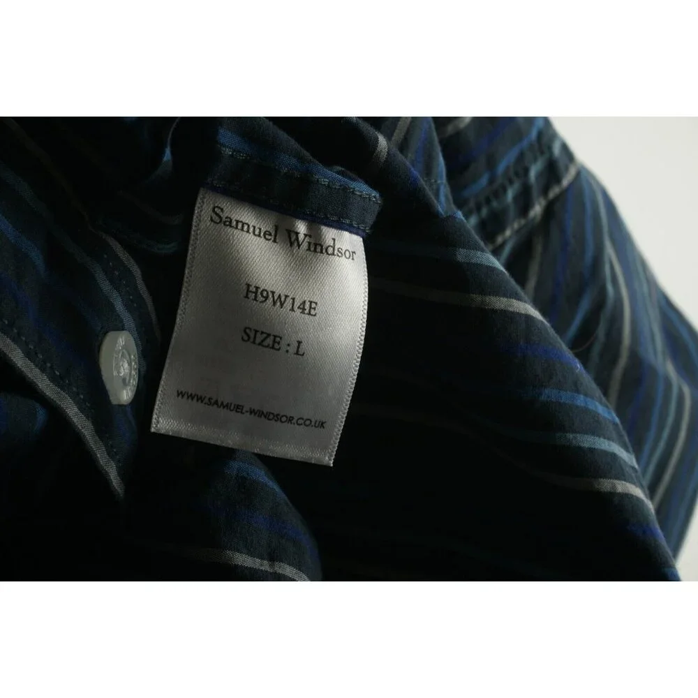 Samuel Windsor Men Large Long Sleeve Blue White Striped Cotton Button Down Shirt
